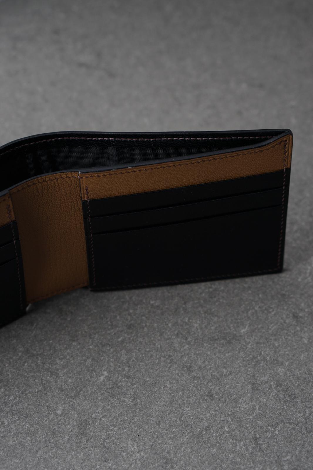 Portofel din piele lucrat 100% manual din piele naturală, negru+maro