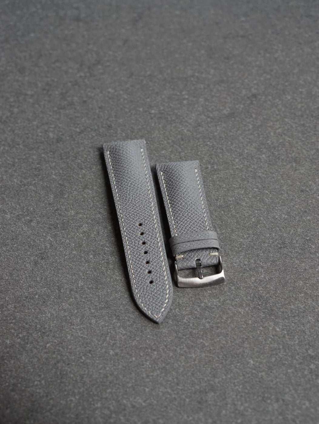 Curea de ceas profil bombat din piele full-grain gri Epsom + Zermatt