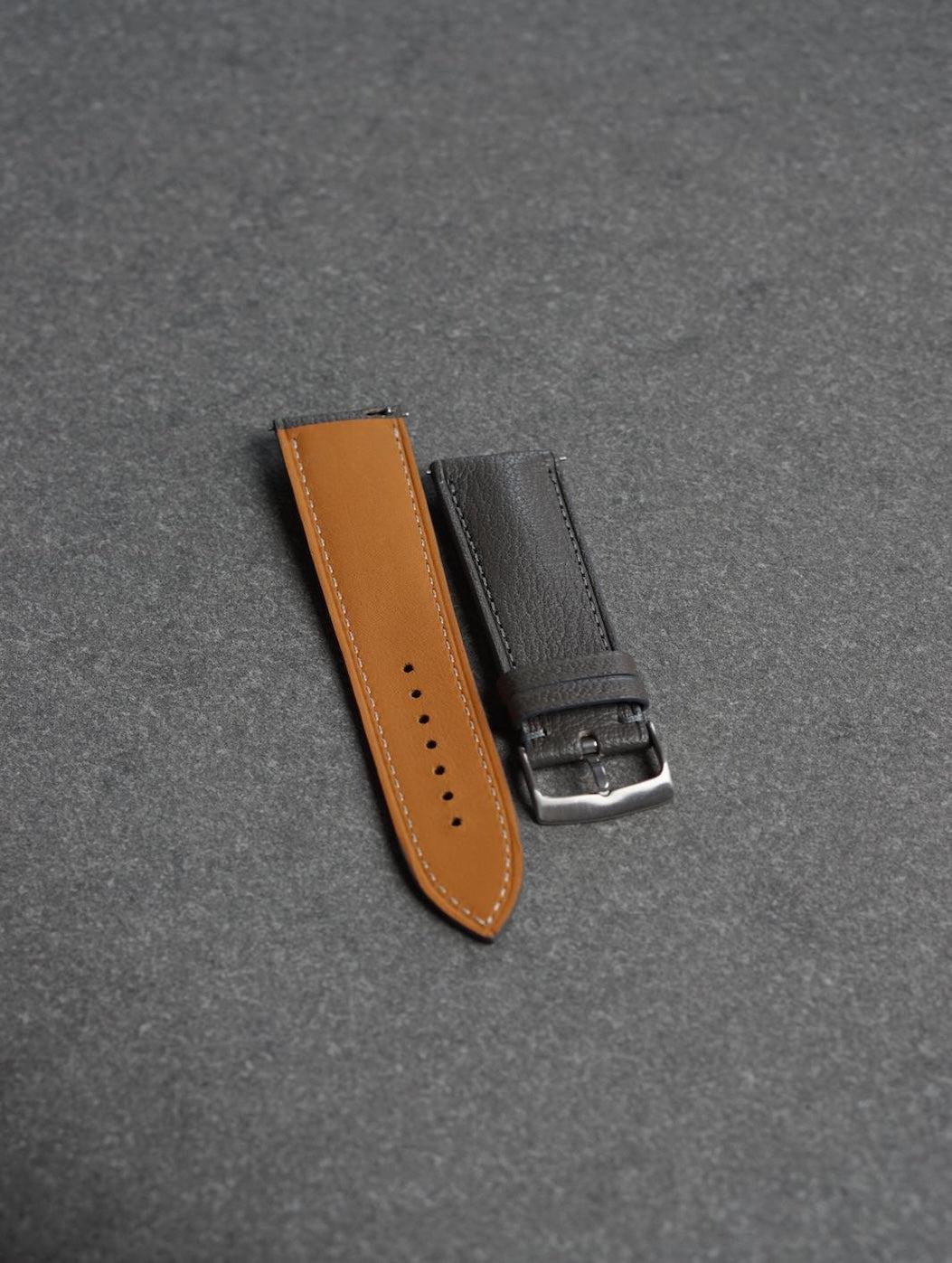 Curea de ceas profil bombat din piele full-grain gri Alran Sully + Zermatt