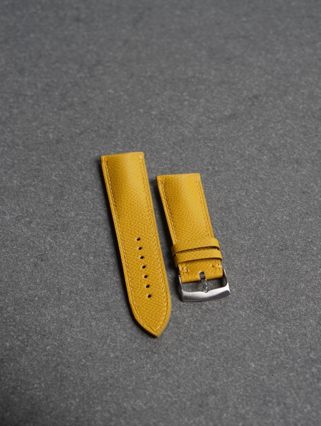 Curea de ceas profil bombat din piele full-grain galbena Epsom + Zermatt