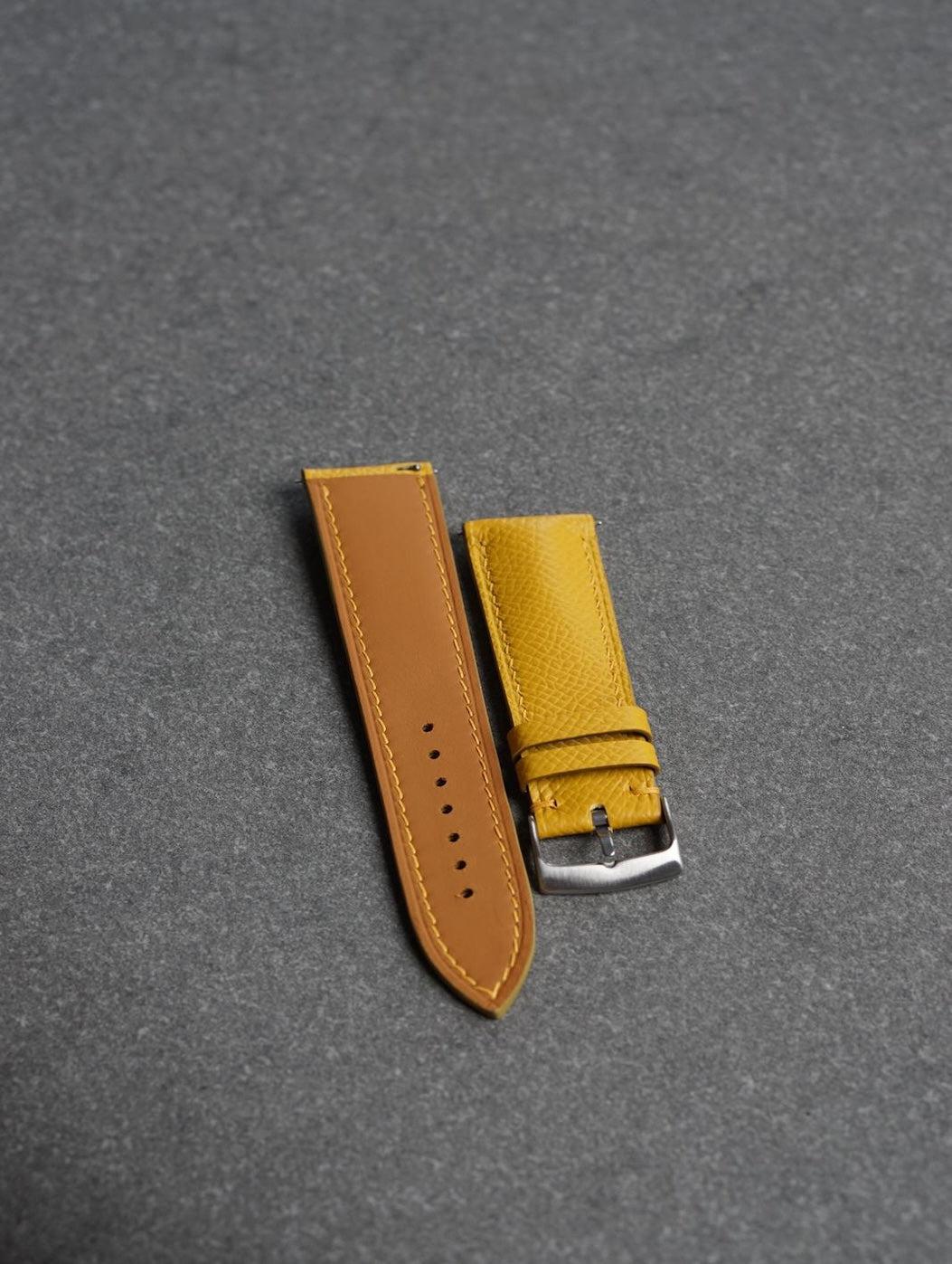 Curea de ceas profil bombat din piele full-grain galbena Epsom + Zermatt