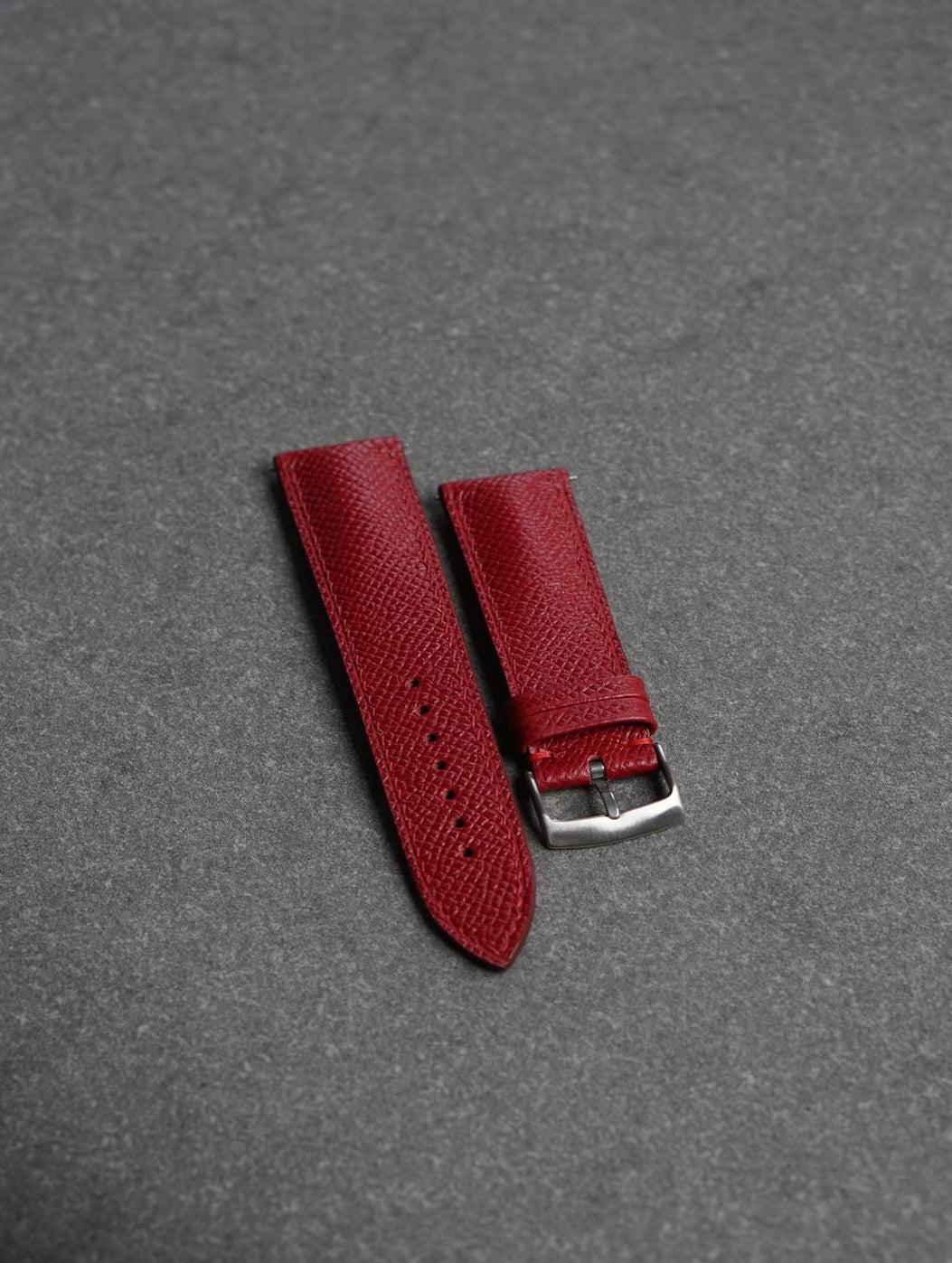 Curea de ceas profil Bombat din piele full-grain grena Epsom + Zermatt