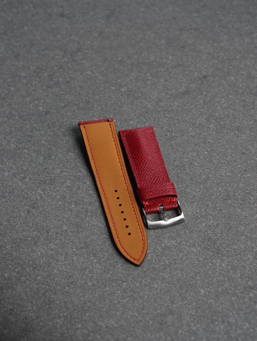 Curea de ceas profil Bombat din piele full-grain grena Epsom + Zermatt
