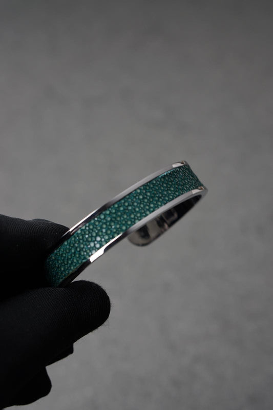 Bratara dama din inox 316 L cu insertie de piele verde