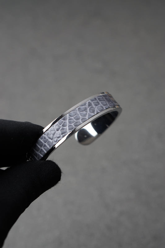 Bratara dama din inox 316 L cu insertie de piele gri