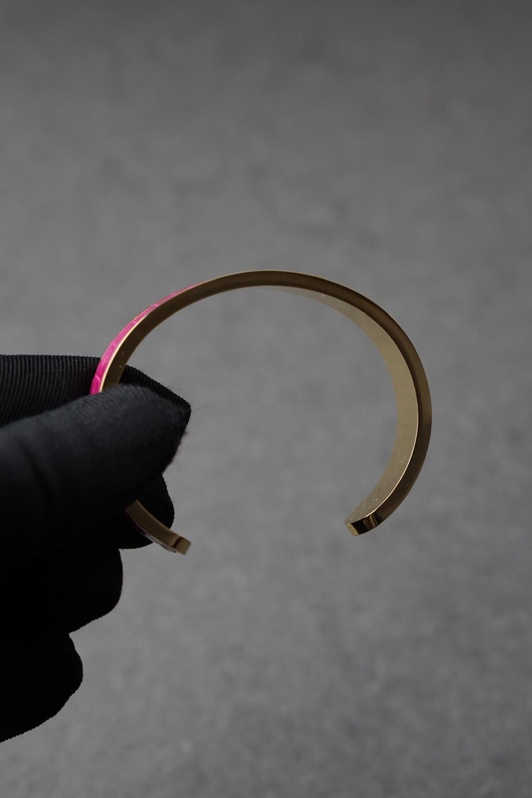 Bratara dama din inox 316 L cu insertie de piele roz