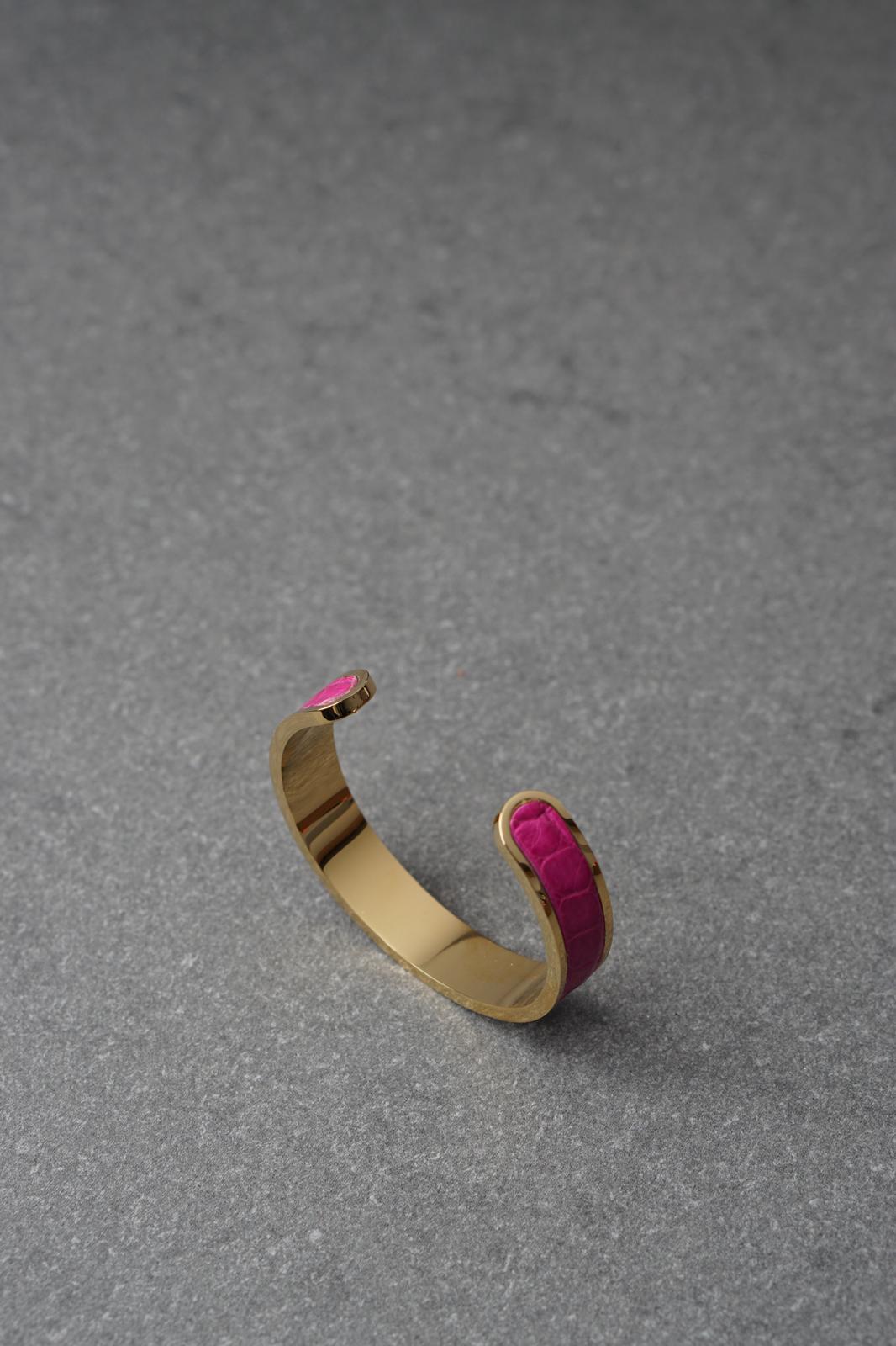 Bratara dama din inox 316 L cu insertie de piele roz