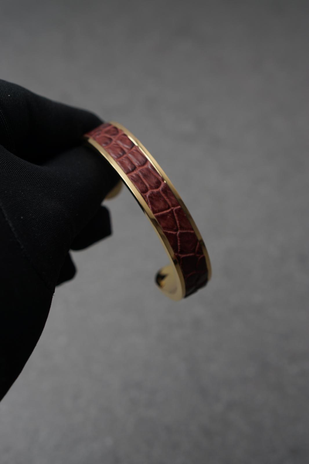 Bratara dama din inox 316 L cu insertie de piele maro