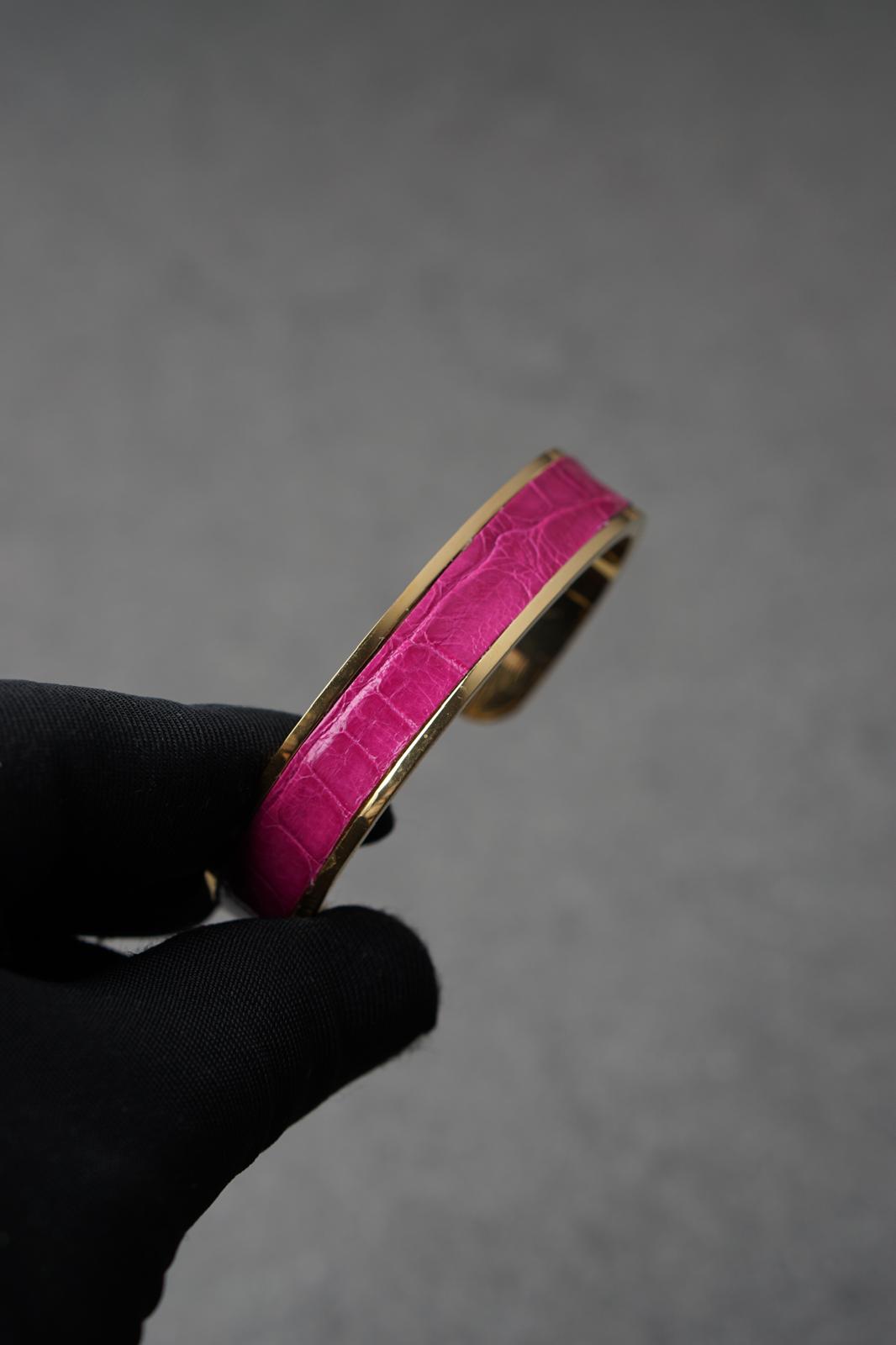 Bratara dama din inox 316 L cu insertie de piele roz