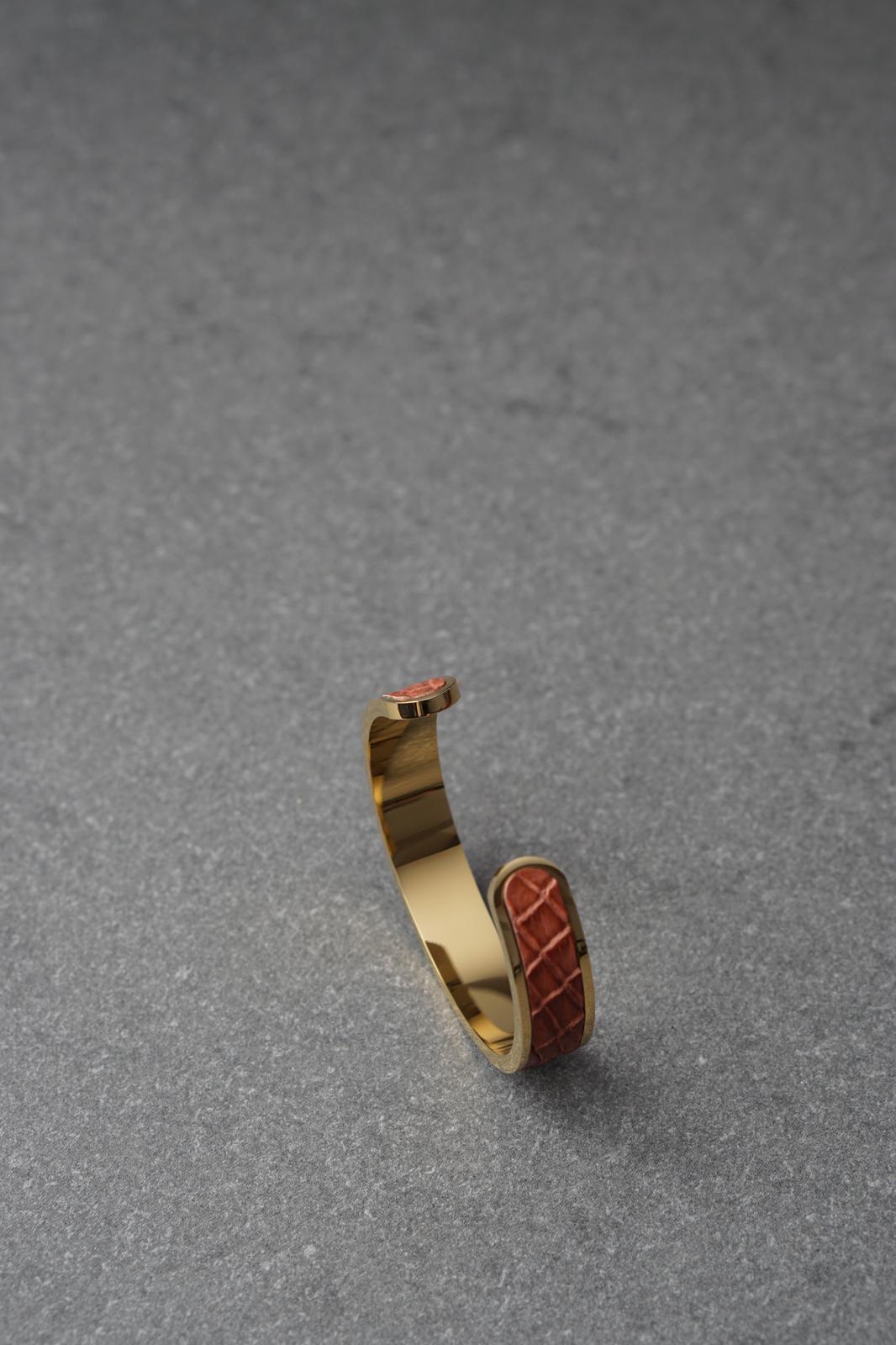 Bratara dama din inox 316 L cu insertie de piele maro deschis