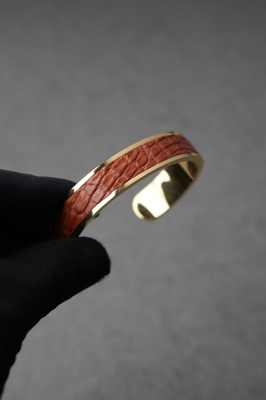 Bratara dama din inox 316 L cu insertie de piele maro deschis