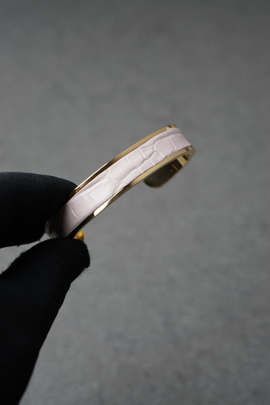 Bratara dama din inox 316 L cu insertie de piele roz