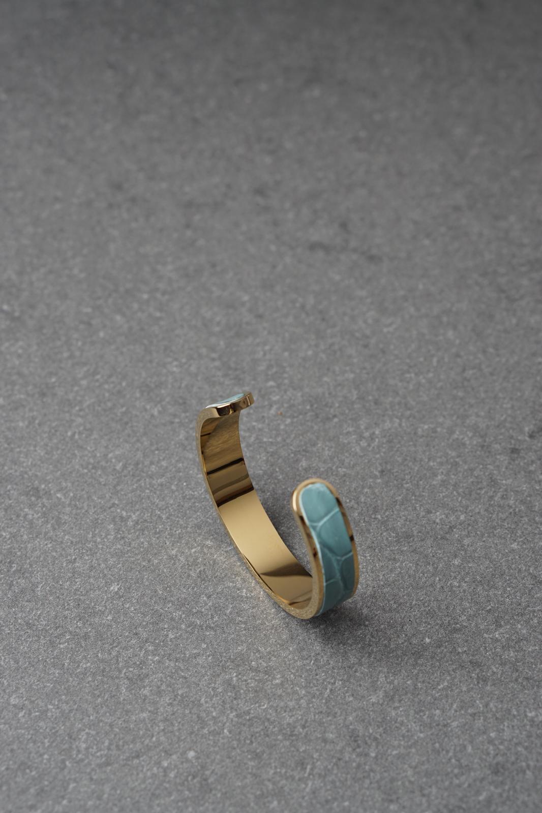 Bratara dama din inox 316 L cu insertie de piele verde