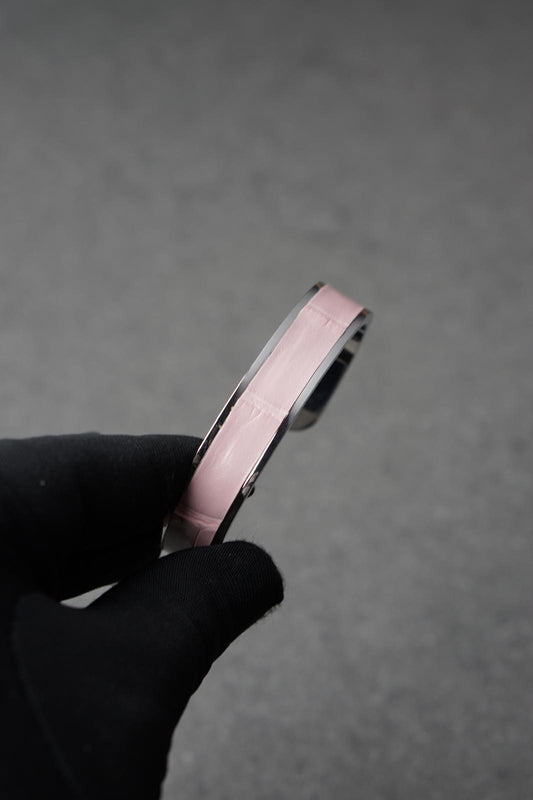 Bratara dama din inox 316 L cu insertie de piele roz