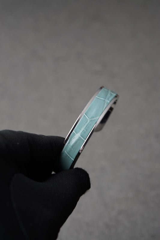 Bratara dama din inox 316 L cu insertie de piele verde