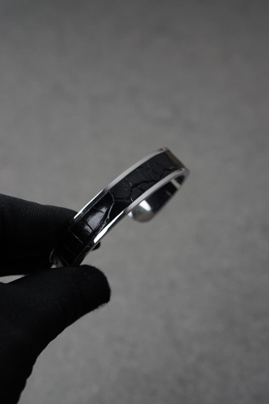 Bratara dama din inox 316 L cu insertie de piele neagra