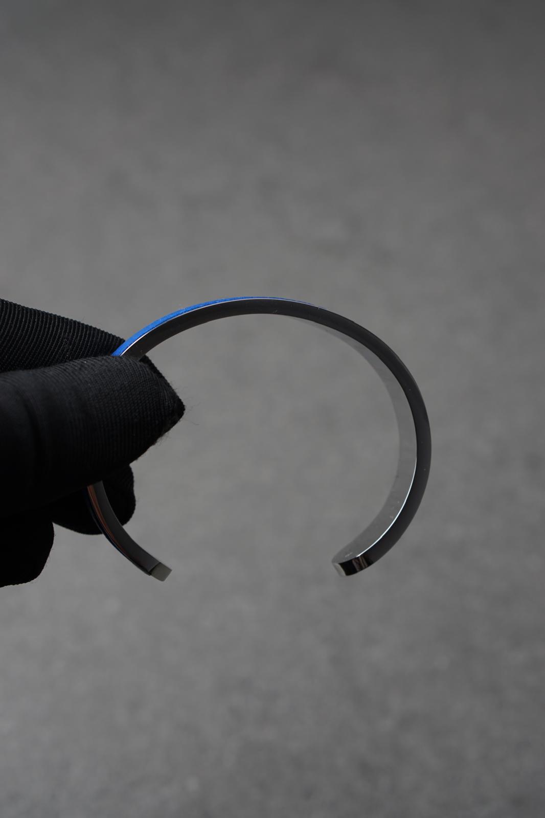 Bratara dama din inox 316 L cu insertie de piele albastra