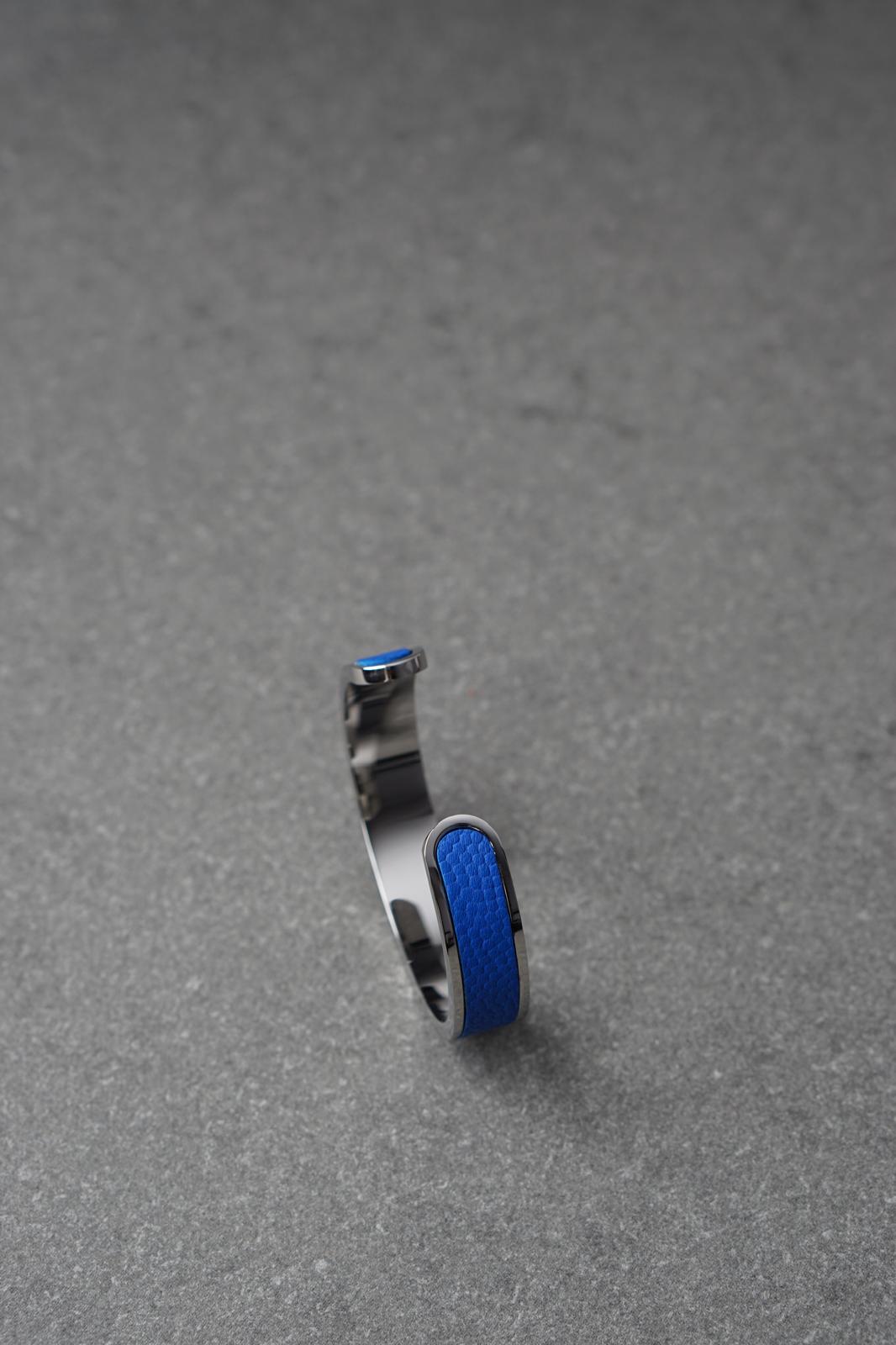 Bratara dama din inox 316 L cu insertie de piele albastra