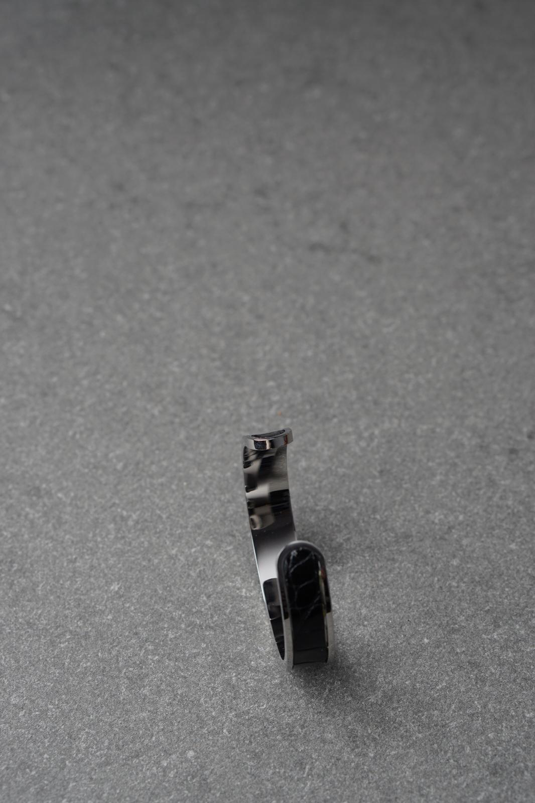 Bratara dama din inox 316 L cu insertie de piele neagra