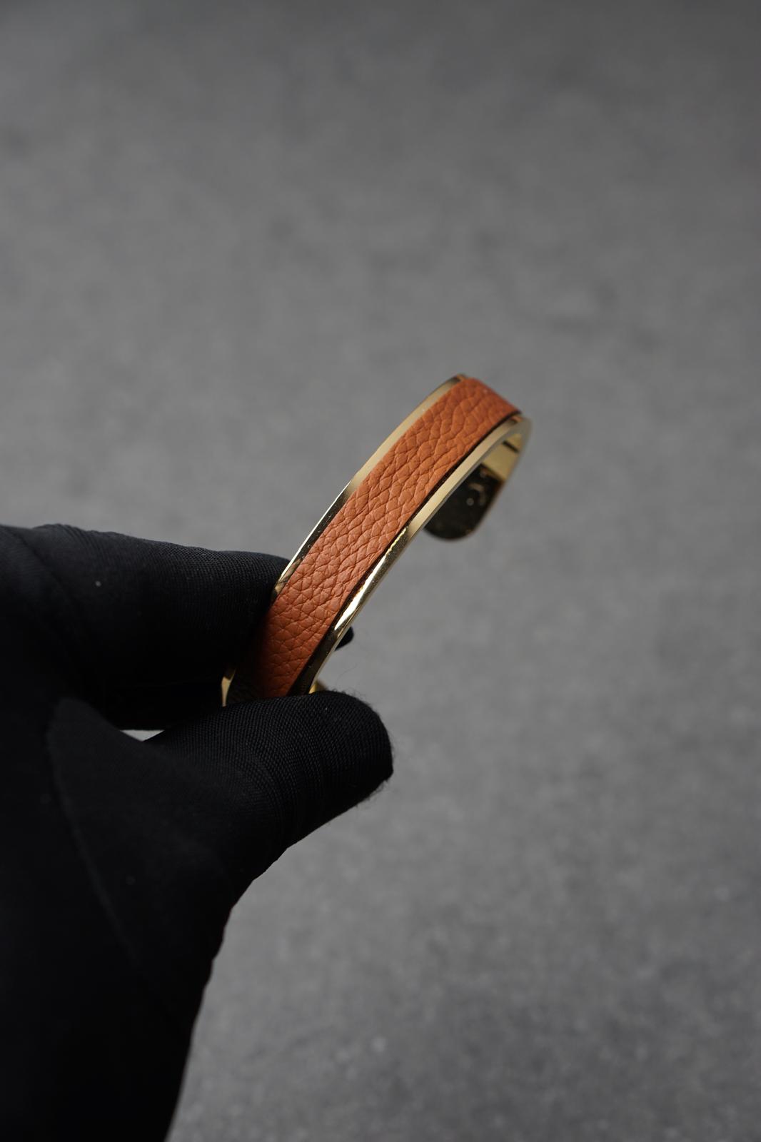 Bratara dama din inox 316 L cu insertie de piele maro