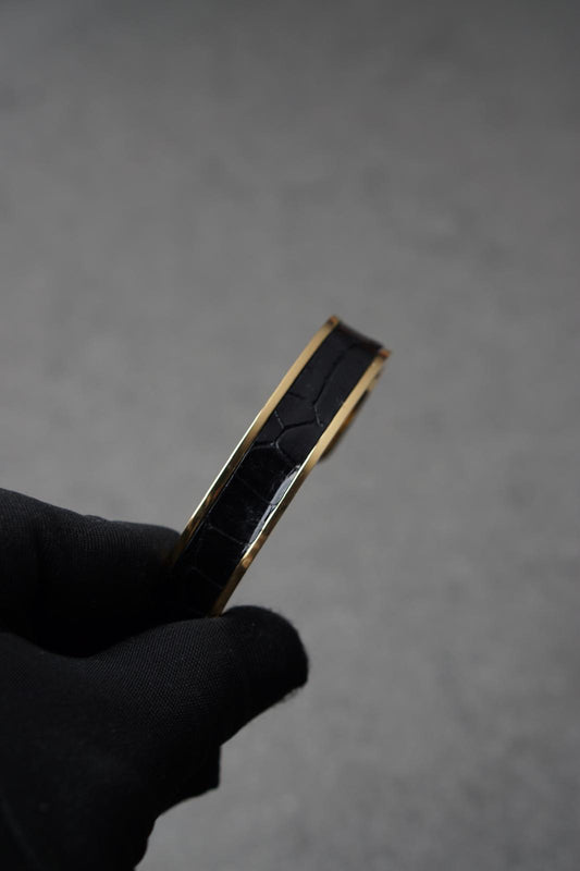 Bratara dama din inox 316 L cu insertie de piele neagra