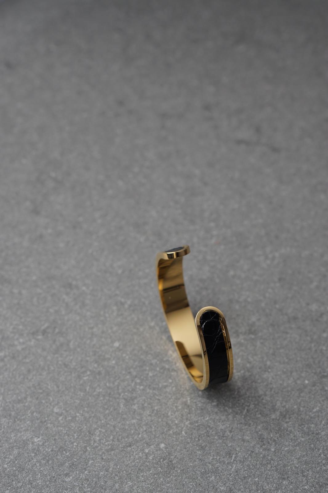 Bratara dama din inox 316 L cu insertie de piele neagra