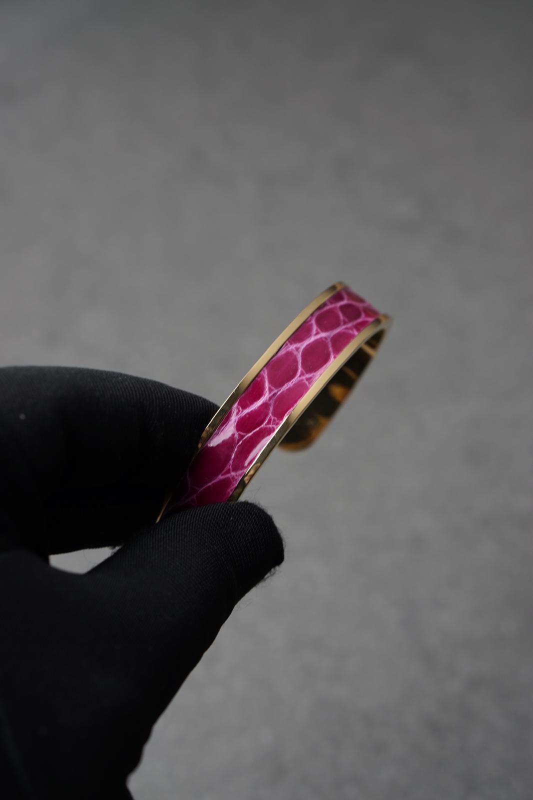 Bratara dama din inox 316 L cu insertie de piele roz