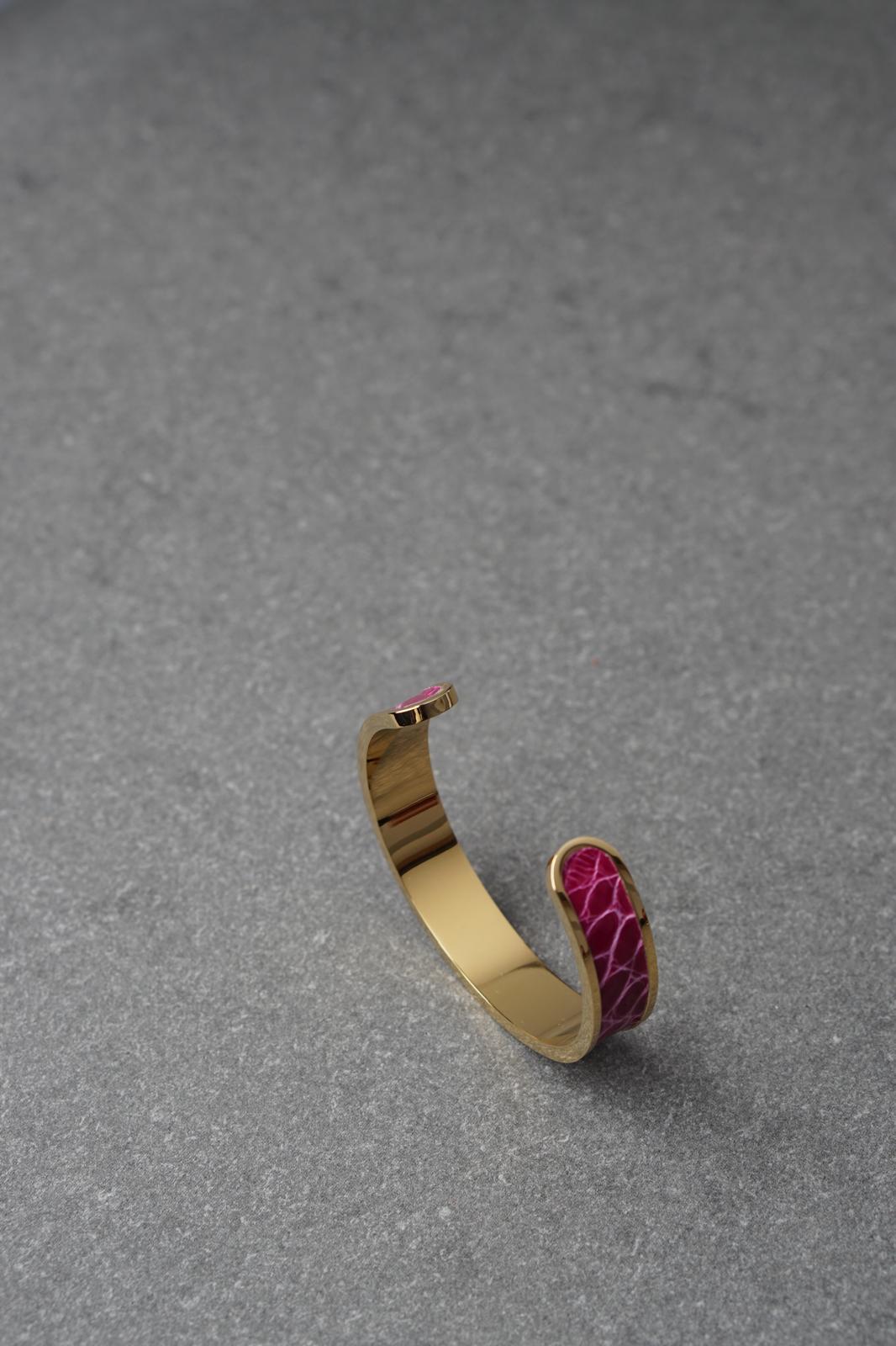 Bratara dama din inox 316 L cu insertie de piele roz