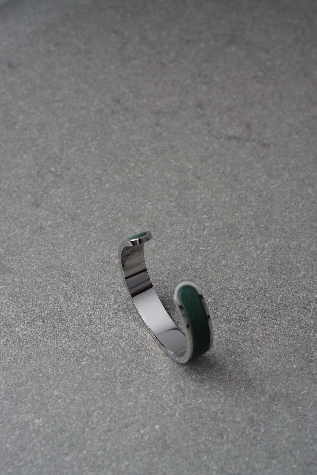 Bratara dama din inox 316 L cu insertie de piele verde