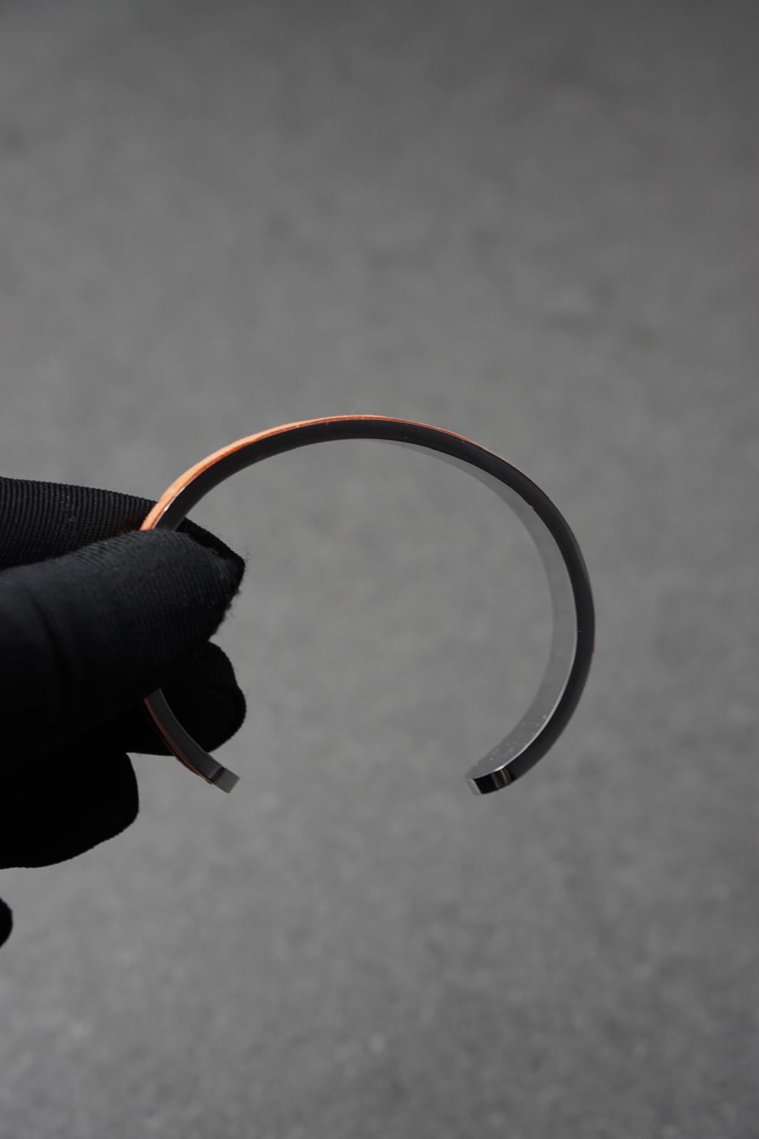 Bratara dama din inox 316 L cu insertie de piele portocalie