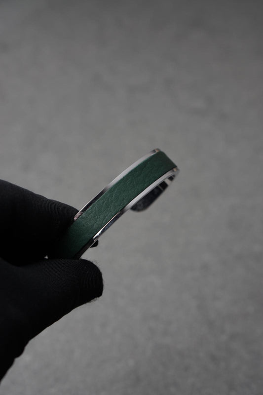 Bratara dama din inox 316 L cu insertie de piele verde