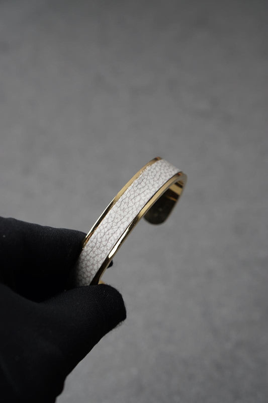 Bratara dama din inox 316 L cu insertie de piele alba