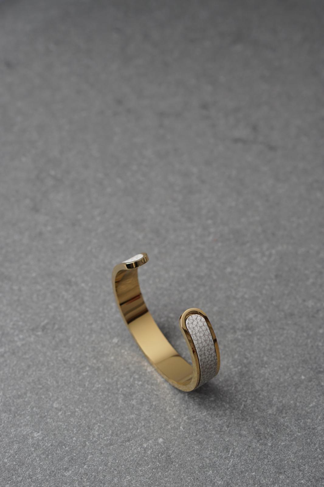 Bratara dama din inox 316 L cu insertie de piele alba