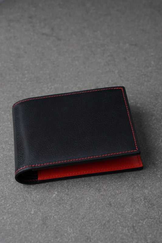 Portofel din piele lucrat 100% manual din piele naturala, Negru + rosu