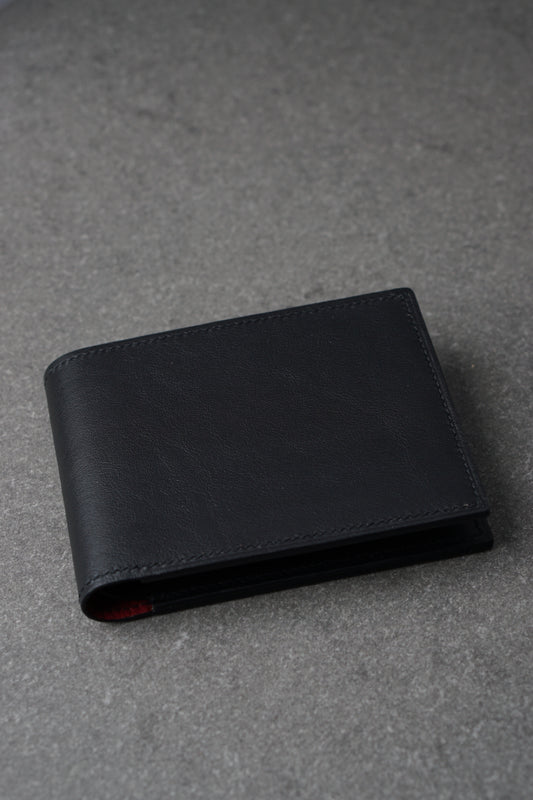 Portofel din piele lucrat 100% manual din piele naturală, negru - grena