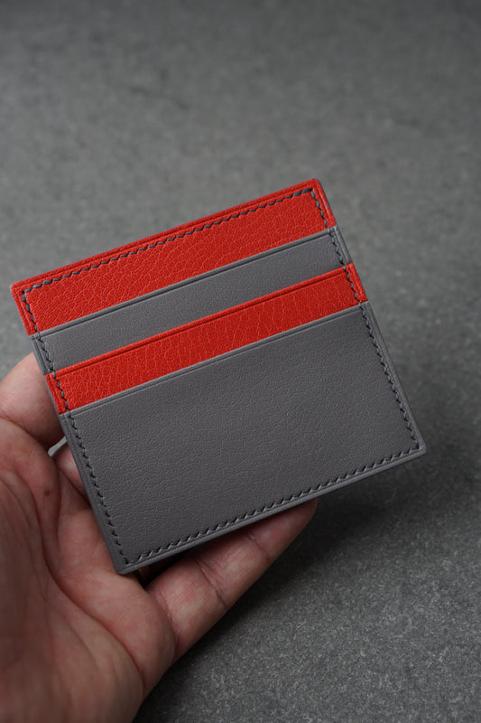 Portofel pentru carduri din piele, lucrat 100% manual din piele culoarea roșie si gri